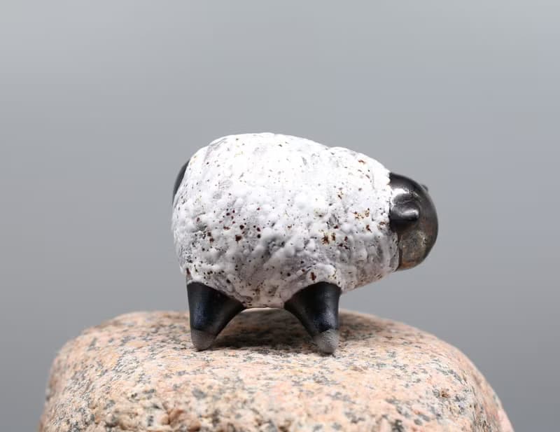 Handmade Ceramic Sheep Sculpture – Black & White Minimalist Animal Figurine