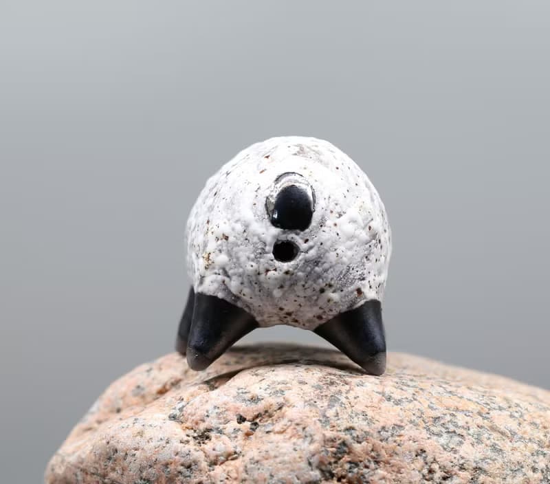 Handmade Ceramic Sheep Sculpture – Black & White Minimalist Animal Figurine