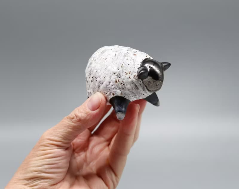 Handmade Ceramic Sheep Sculpture – Black & White Minimalist Animal Figurine