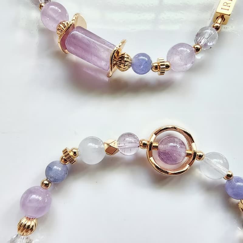 醉入藍花楹 | 丹泉石 紫水晶 天然水晶手鍊 彈性鍊 可改磁扣延長