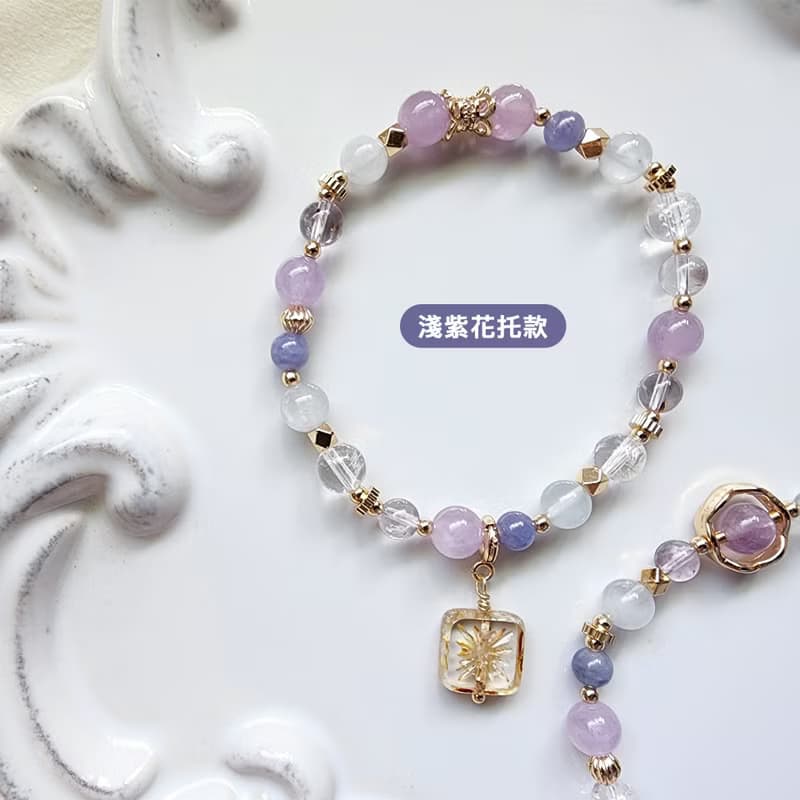 醉入藍花楹 | 丹泉石 紫水晶 天然水晶手鍊 彈性鍊 可改磁扣延長