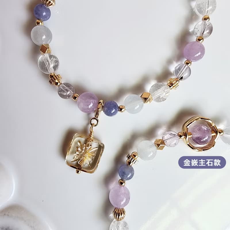 醉入藍花楹 | 丹泉石 紫水晶 天然水晶手鍊 彈性鍊 可改磁扣延長