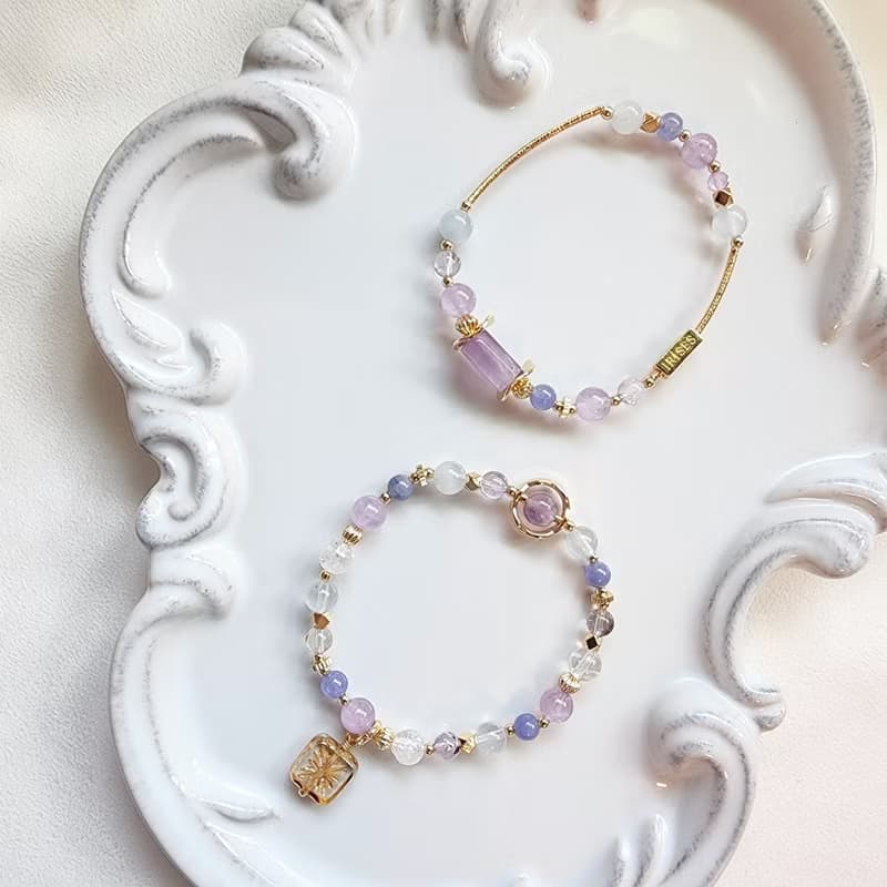 醉入藍花楹 | 丹泉石 紫水晶 天然水晶手鍊 彈性鍊 可改磁扣延長