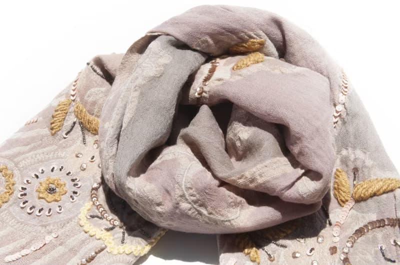 喀什米爾Cashmere/水煮羊毛披肩/針織圍巾/刺繡圍巾/羊絨披巾-花