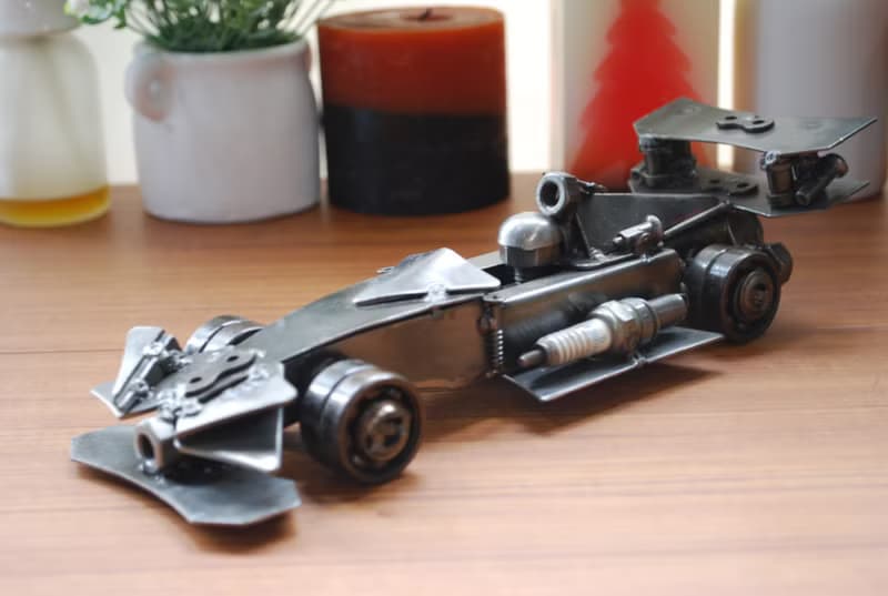 One-Of-A-Kind Gift, Formula One F1  Scrap metal sculpture, Wow gift for Dad