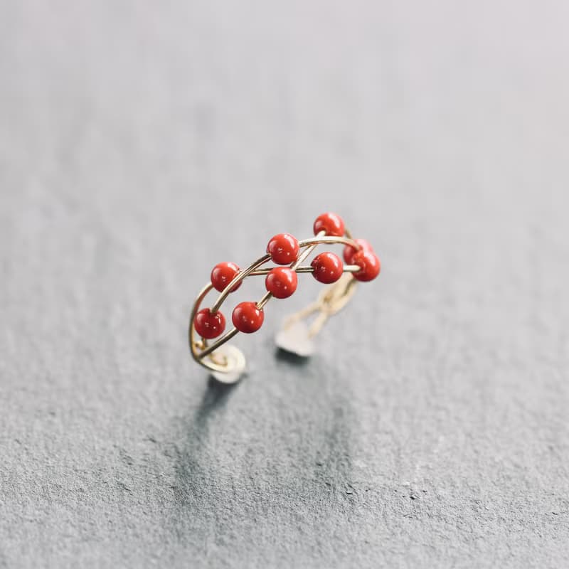 2Way Ring & Ear cuff Handmade 14kgf Swarovski Pearl Coral Twist Ring 【gift box】