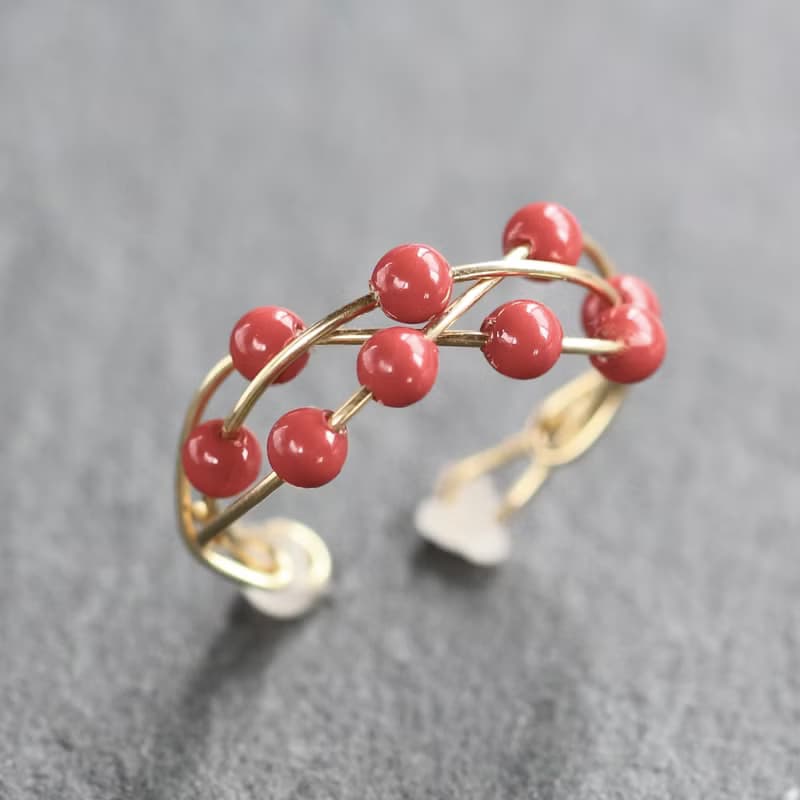 2Way Ring & Ear cuff Handmade 14kgf Swarovski Pearl Coral Twist Ring 【gift box】