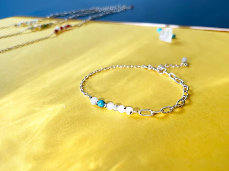 Found.Myth 象徵友誼和愛情天然月光石 綠松石 純銀手鏈 可碰水