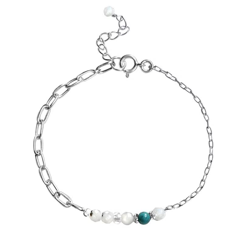 Found.Myth 象徵友誼和愛情天然月光石 綠松石 純銀手鏈 可碰水