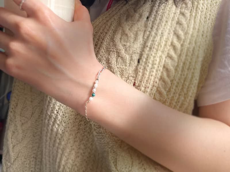 Found.Myth 象徵友誼和愛情天然月光石 綠松石 純銀手鏈 可碰水