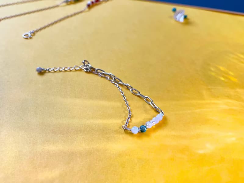 Found.Myth 象徵友誼和愛情天然月光石 綠松石 純銀手鏈 可碰水