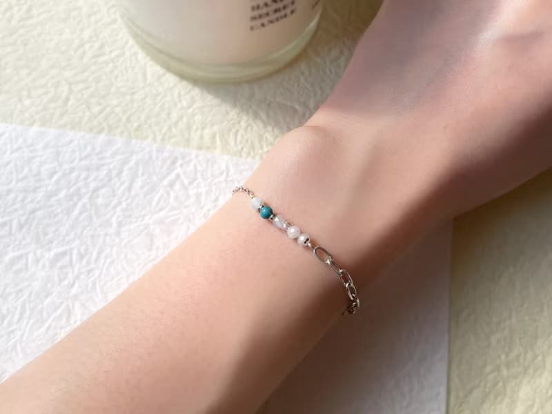 Found.Myth 象徵友誼和愛情天然月光石 綠松石 純銀手鏈 可碰水