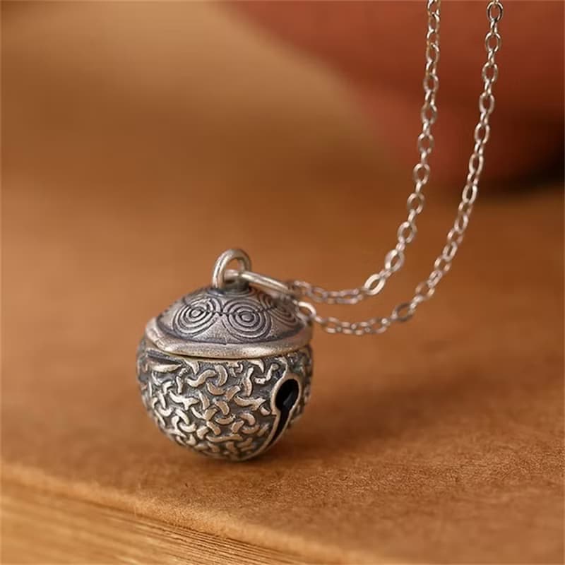 Can Ring Real Bell Pendants for Women Totem Pattern Vintage Ball Necklaces
