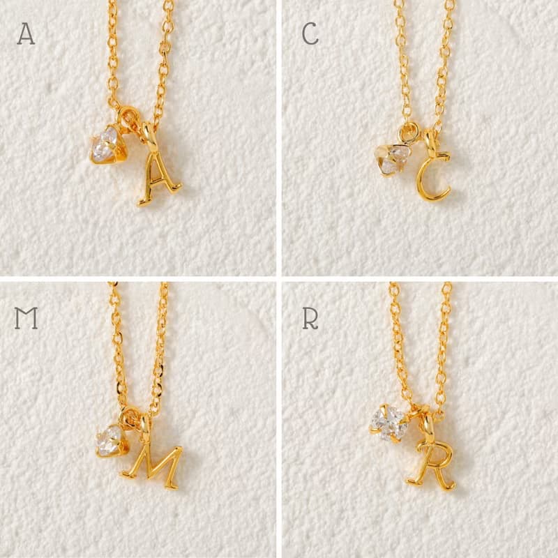 【Pinkoi限定】イニシャルネックレスと誕生石イヤリング　組み合わせを選べるセット　ボックス入り