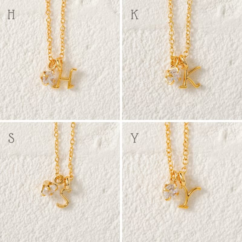 【Pinkoi限定】イニシャルネックレスと誕生石イヤリング　組み合わせを選べるセット　ボックス入り