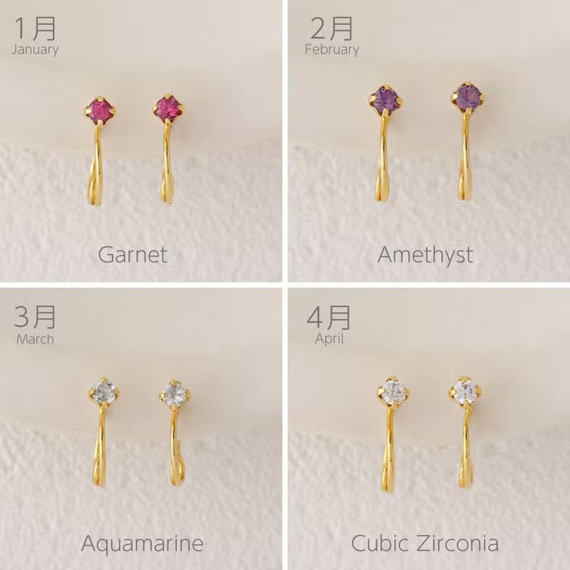 【Pinkoi限定】イニシャルネックレスと誕生石イヤリング　組み合わせを選べるセット　ボックス入り