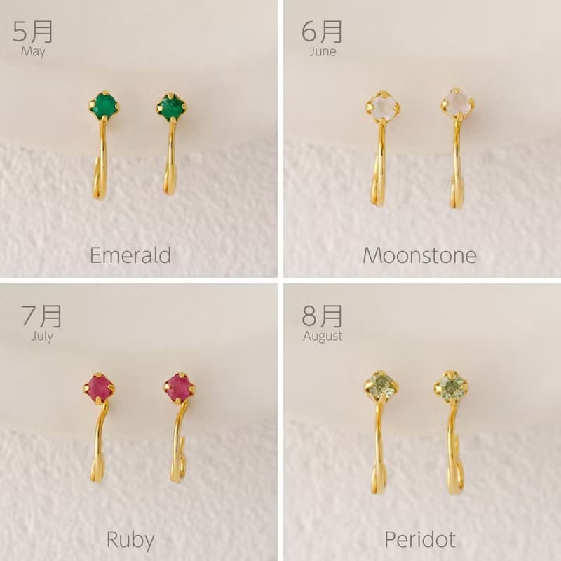 【Pinkoi限定】イニシャルネックレスと誕生石イヤリング　組み合わせを選べるセット　ボックス入り