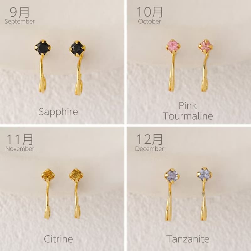 【Pinkoi限定】イニシャルネックレスと誕生石イヤリング　組み合わせを選べるセット　ボックス入り