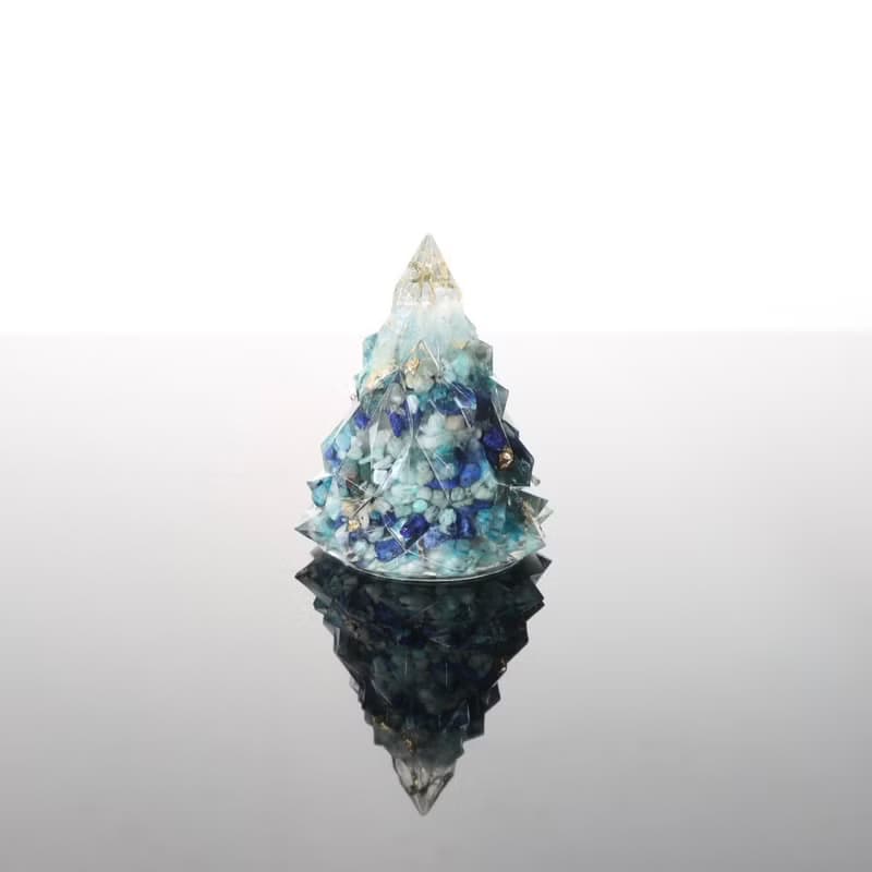 【情人節禮物】藍色金箔水晶聖誕樹小夜燈-奧剛能量樹/療癒海藍寶