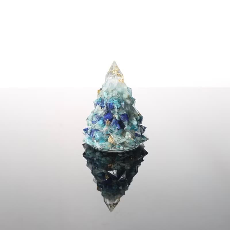 【情人節禮物】藍色金箔水晶聖誕樹小夜燈-奧剛能量樹/療癒海藍寶