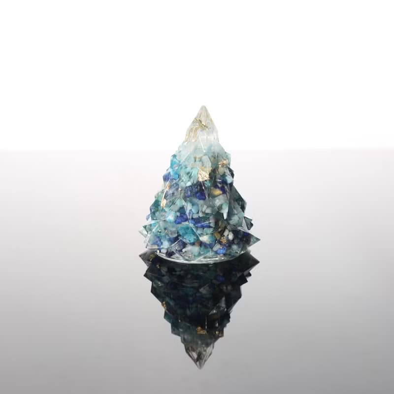 【情人節禮物】藍色金箔水晶聖誕樹小夜燈-奧剛能量樹/療癒海藍寶