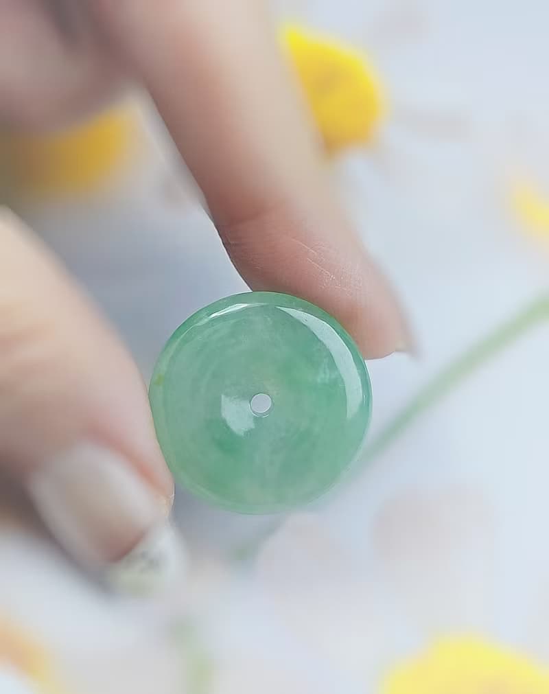 招財•順利•圓滿|馬卡龍冰綠平安扣|緬甸A翡翠純銀吊墜項鏈