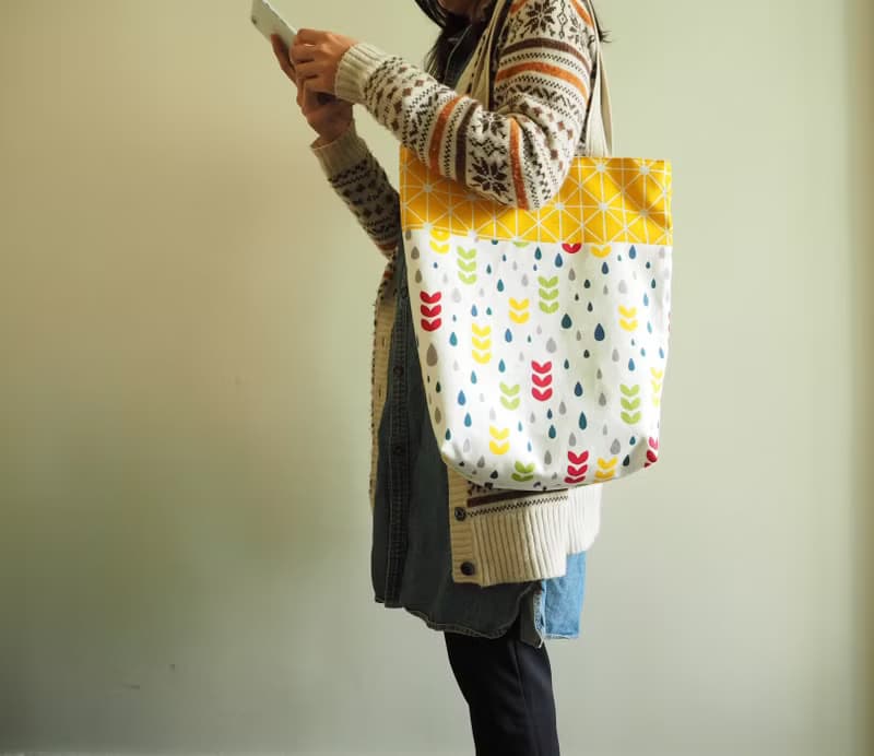 手工縫製托特側肩包帆布手袋 彩色水滴圖案