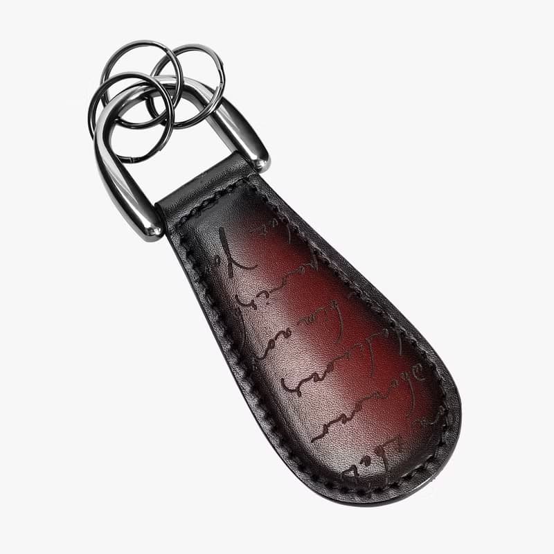 聖誕禮物真皮便攜式鞋拔復古擦色鑰匙扣shoehorn鑰匙圈Keyholder