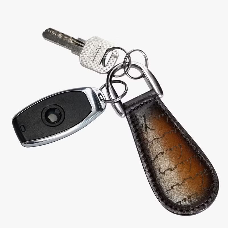 聖誕禮物真皮便攜式鞋拔復古擦色鑰匙扣shoehorn鑰匙圈Keyholder