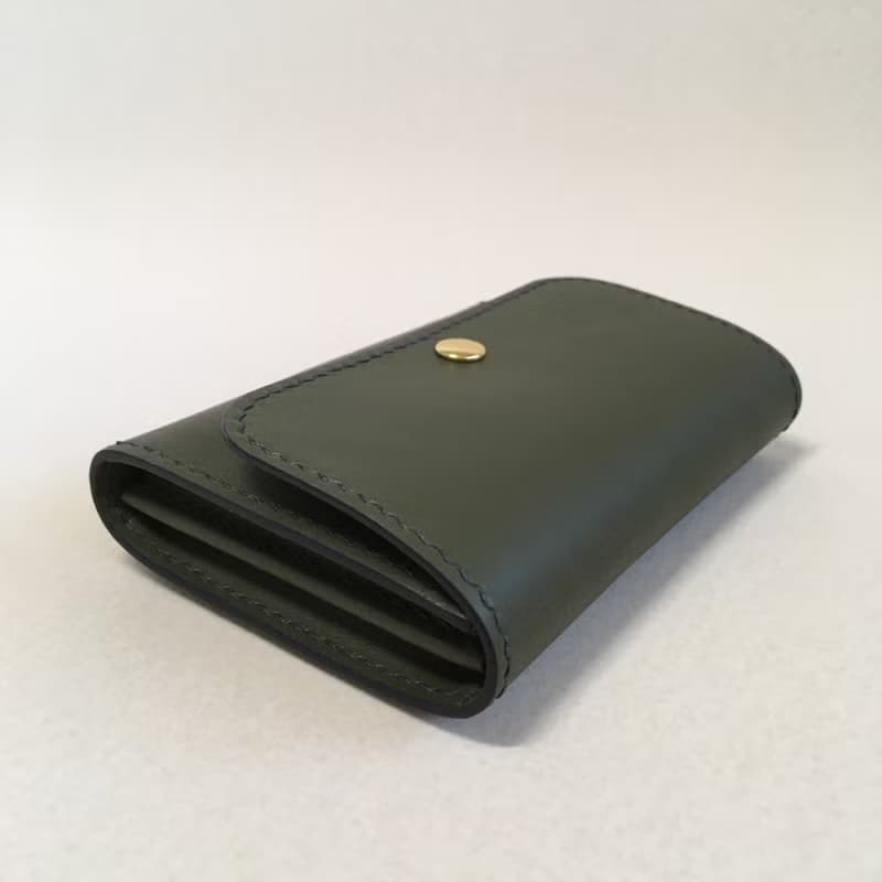 經典手工牛皮短夾/卡其綠