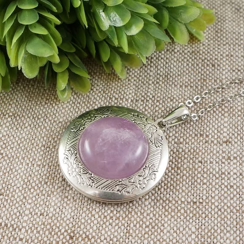 Amethyst Photo Locket Lilac Purple Violet Lavender Pendant Necklace Jewelry Gift