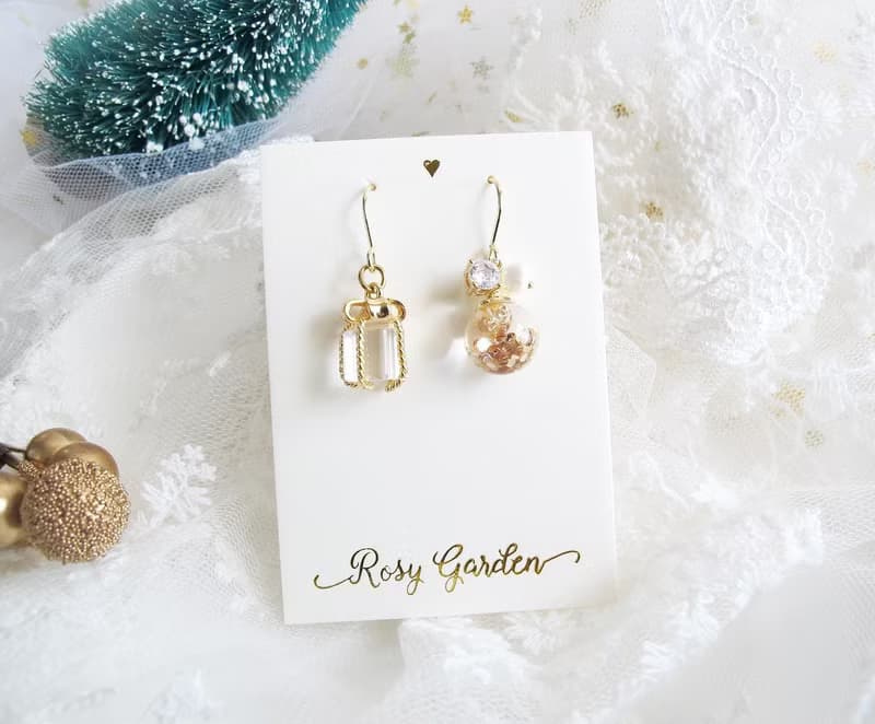 Rosy Garden 節慶冬日小禮物 流沙水晶球耳環 可換耳夾