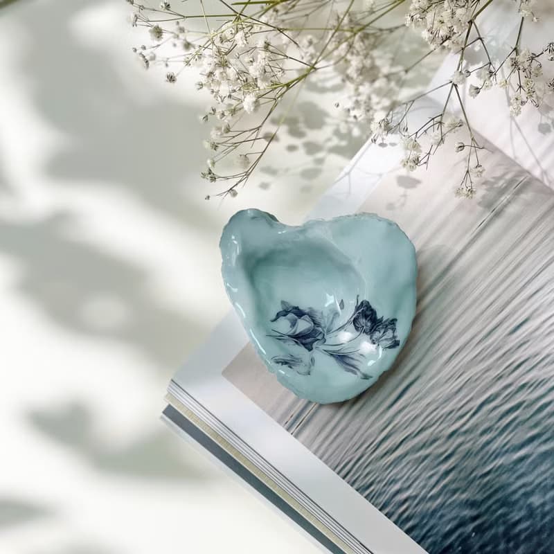 淡蓝色贝壳托盘、郁金香贝壳饰品盘、装饰托盘