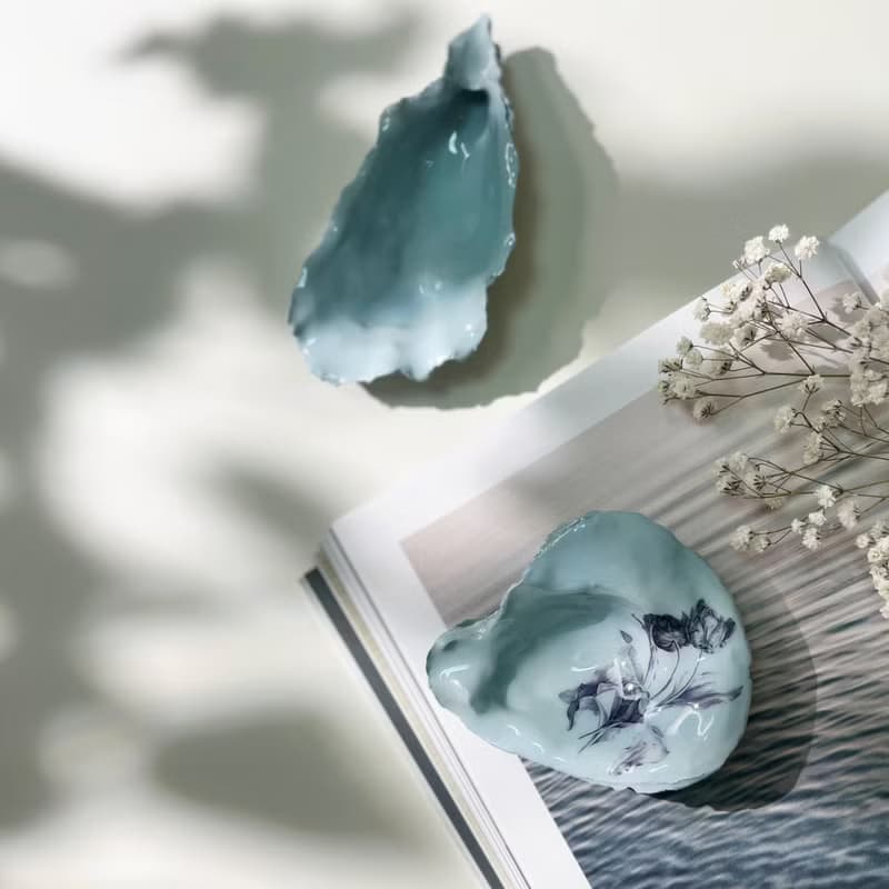 淡蓝色贝壳托盘、郁金香贝壳饰品盘、装饰托盘