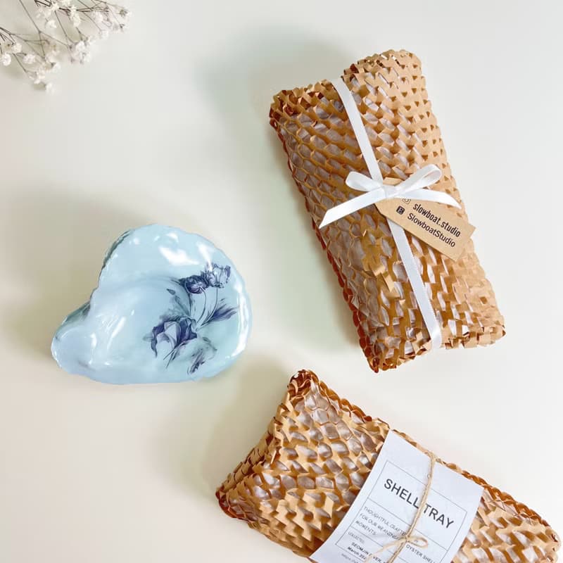 淡蓝色贝壳托盘、郁金香贝壳饰品盘、装饰托盘