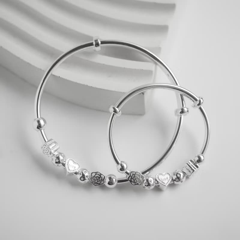 999純銀 親子愛心手鐲 兒童手鐲 周歲禮物 彌月禮盒 親子手鐲