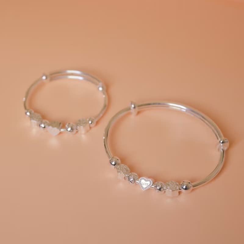 999純銀 親子愛心手鐲 兒童手鐲 周歲禮物 彌月禮盒 親子手鐲