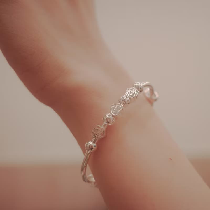 999純銀 親子愛心手鐲 兒童手鐲 周歲禮物 彌月禮盒 親子手鐲