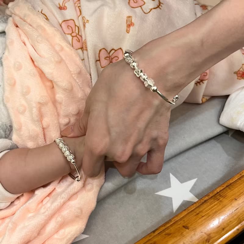 999純銀 親子愛心手鐲 兒童手鐲 周歲禮物 彌月禮盒 親子手鐲