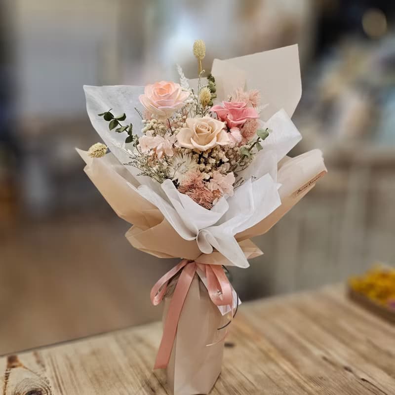 溫柔奶茶色永生玫瑰花束 小 快速出貨