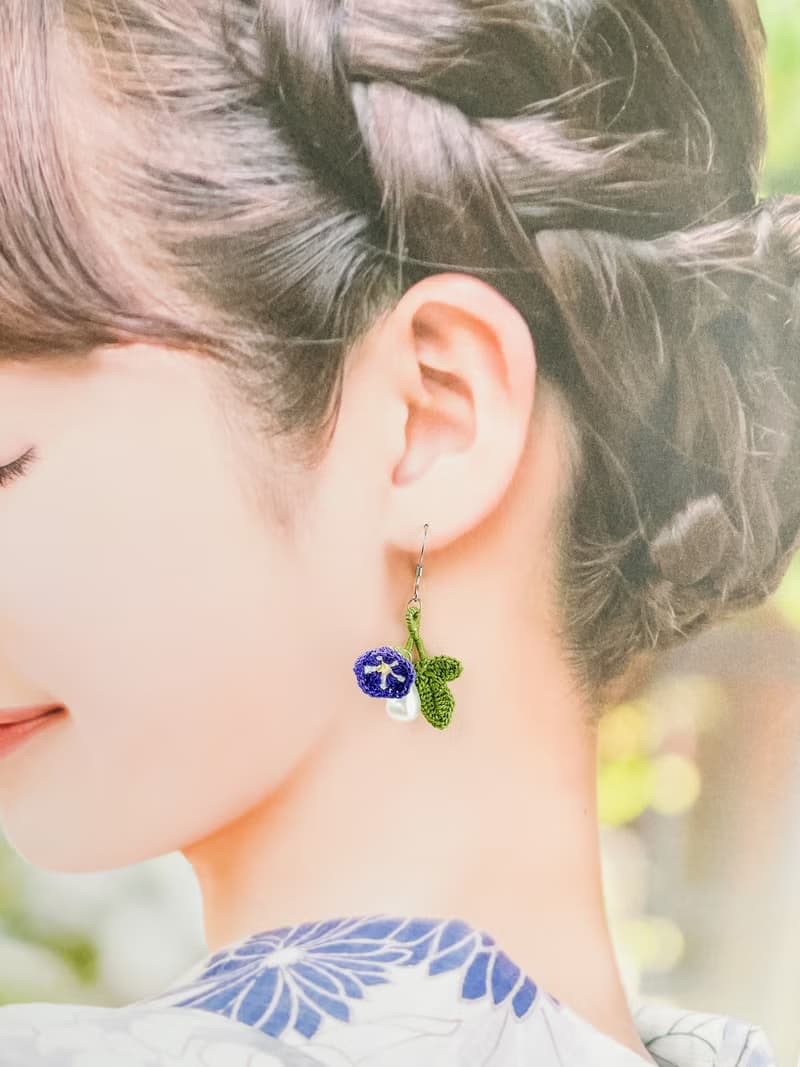 手鉤花耳飾。牽牛花。紫