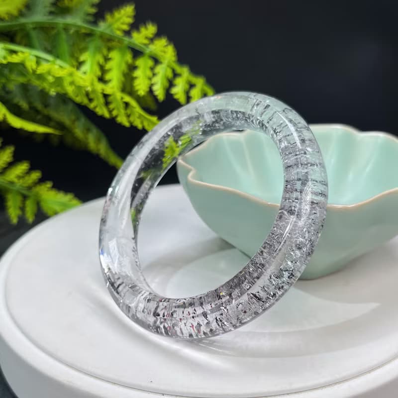 高品 美國閃靈鉆共生白草莓手鐲 53MM 透體彩虹星光 赫爾基蒙水晶