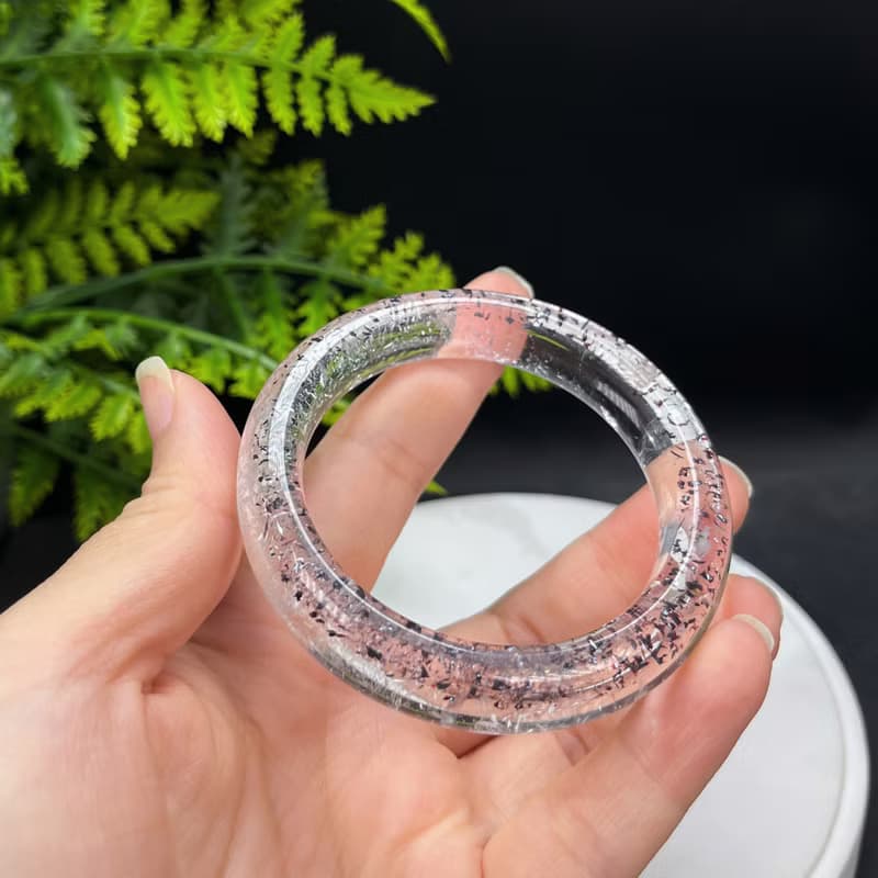 高品 美國閃靈鉆共生白草莓手鐲 53MM 透體彩虹星光 赫爾基蒙水晶