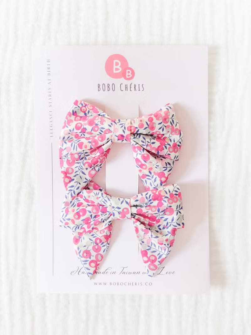 英國LIBERTY FABRICS蝴蝶結手工兒童波波髮夾2入 - Wiltshire Bud