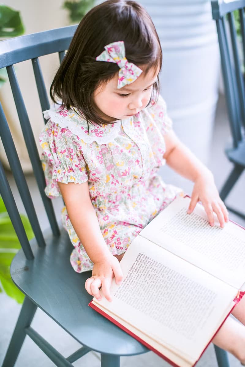 英國LIBERTY FABRICS蝴蝶結手工兒童波波髮夾2入 - Wiltshire Bud