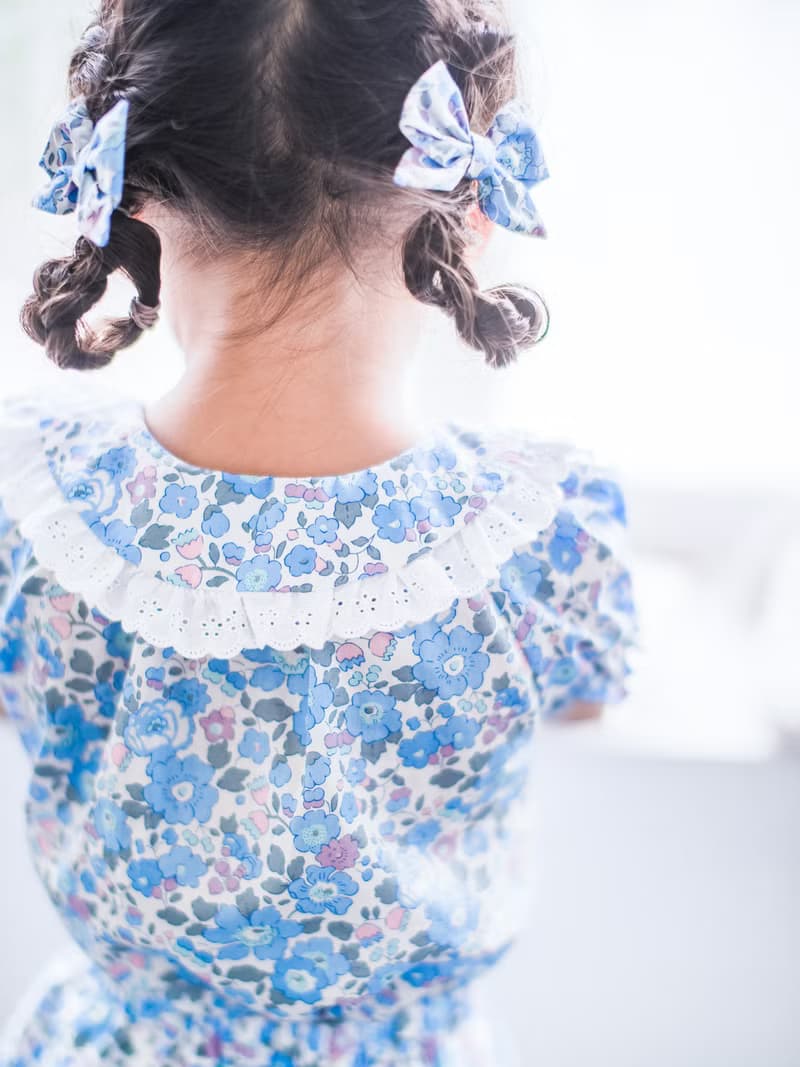 英國LIBERTY FABRICS蝴蝶結手工兒童波波髮夾2入 - Wiltshire Bud