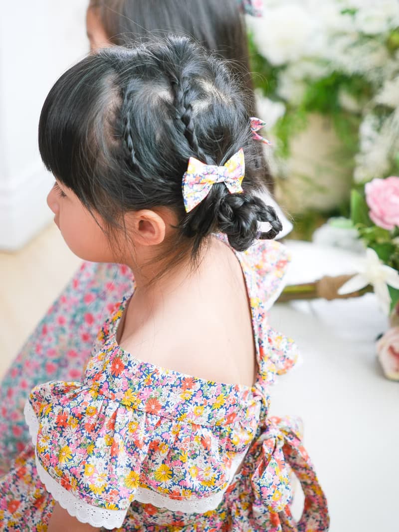 英國LIBERTY FABRICS蝴蝶結手工兒童波波髮夾2入 - Wiltshire Bud