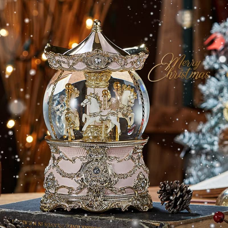 浪漫粉金旋轉木馬(燈光)水晶球音樂盒遇見孫燕姿聖誕情人節彌月禮
