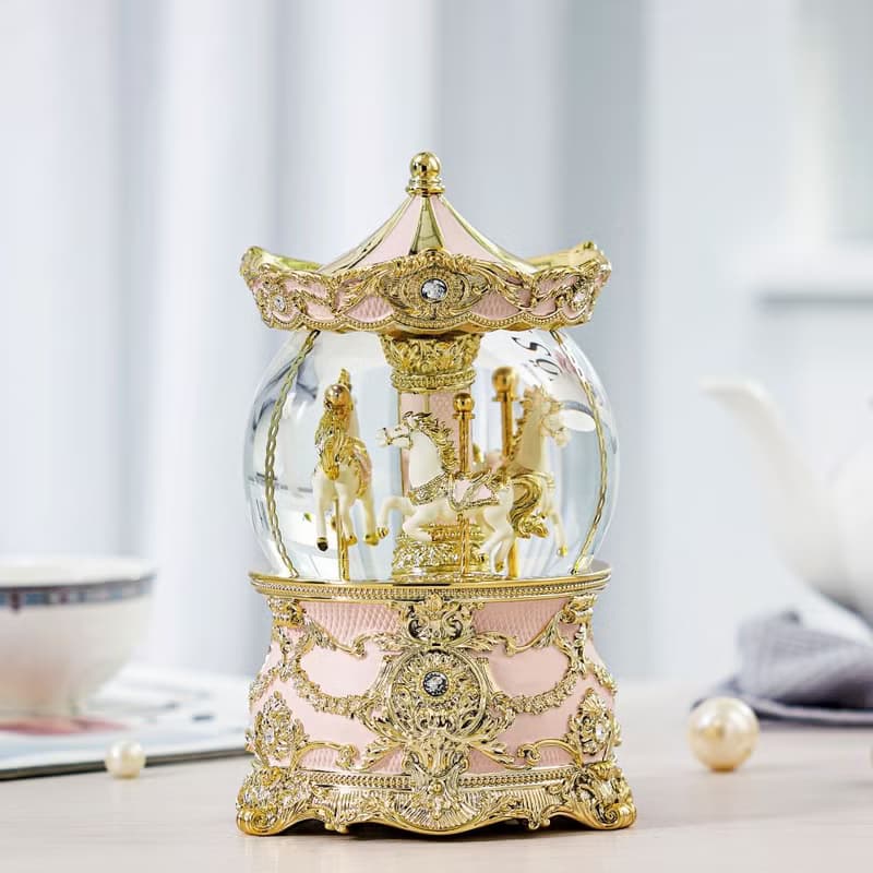 浪漫粉金旋轉木馬(燈光)水晶球音樂盒遇見孫燕姿聖誕情人節彌月禮