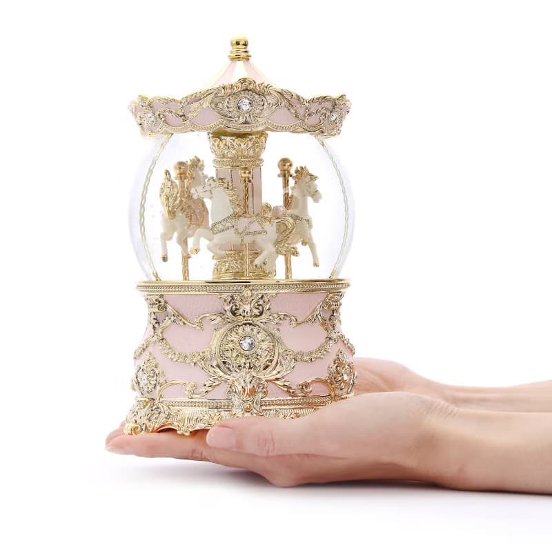 浪漫粉金旋轉木馬(燈光)水晶球音樂盒遇見孫燕姿聖誕情人節彌月禮